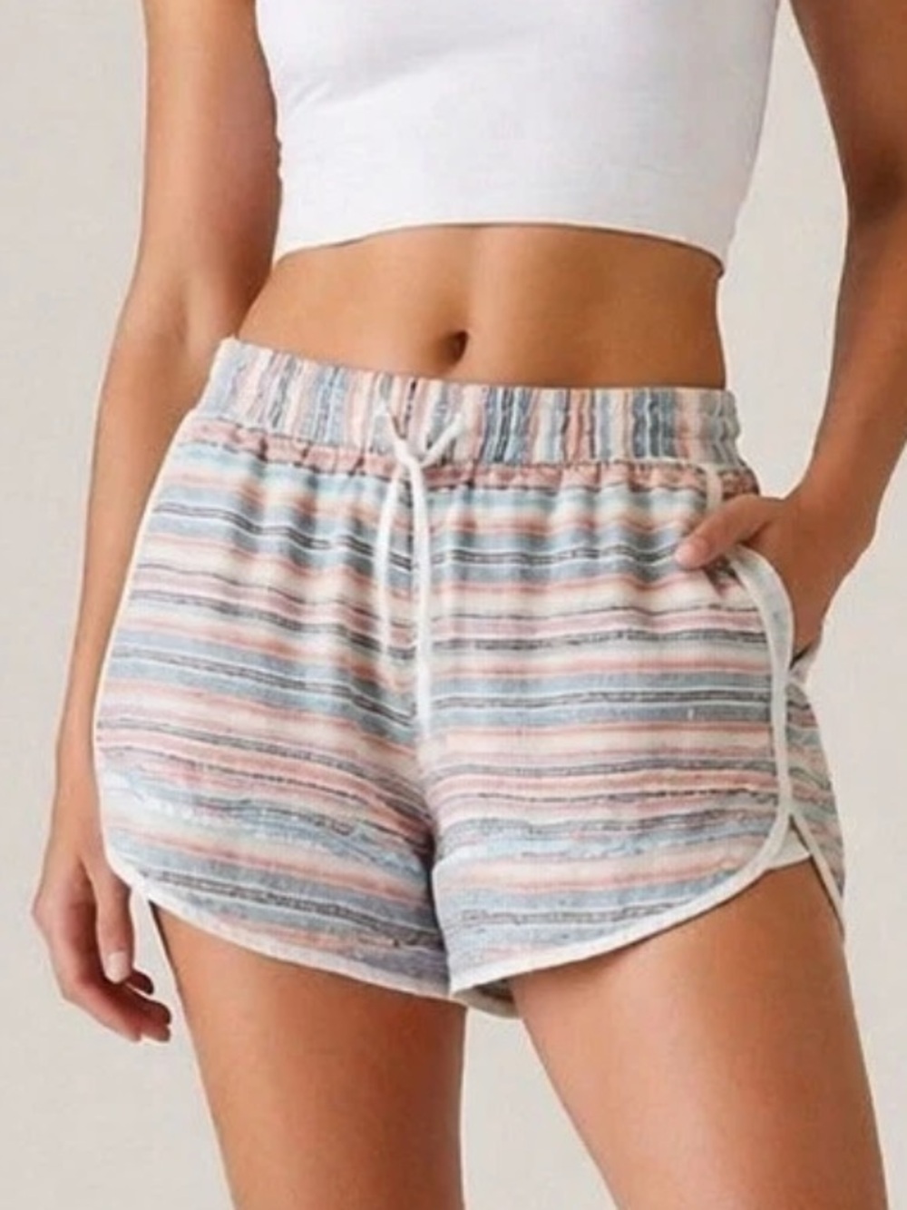 Athleta Striped Pastel Elastic-Waist Athletic Shorts